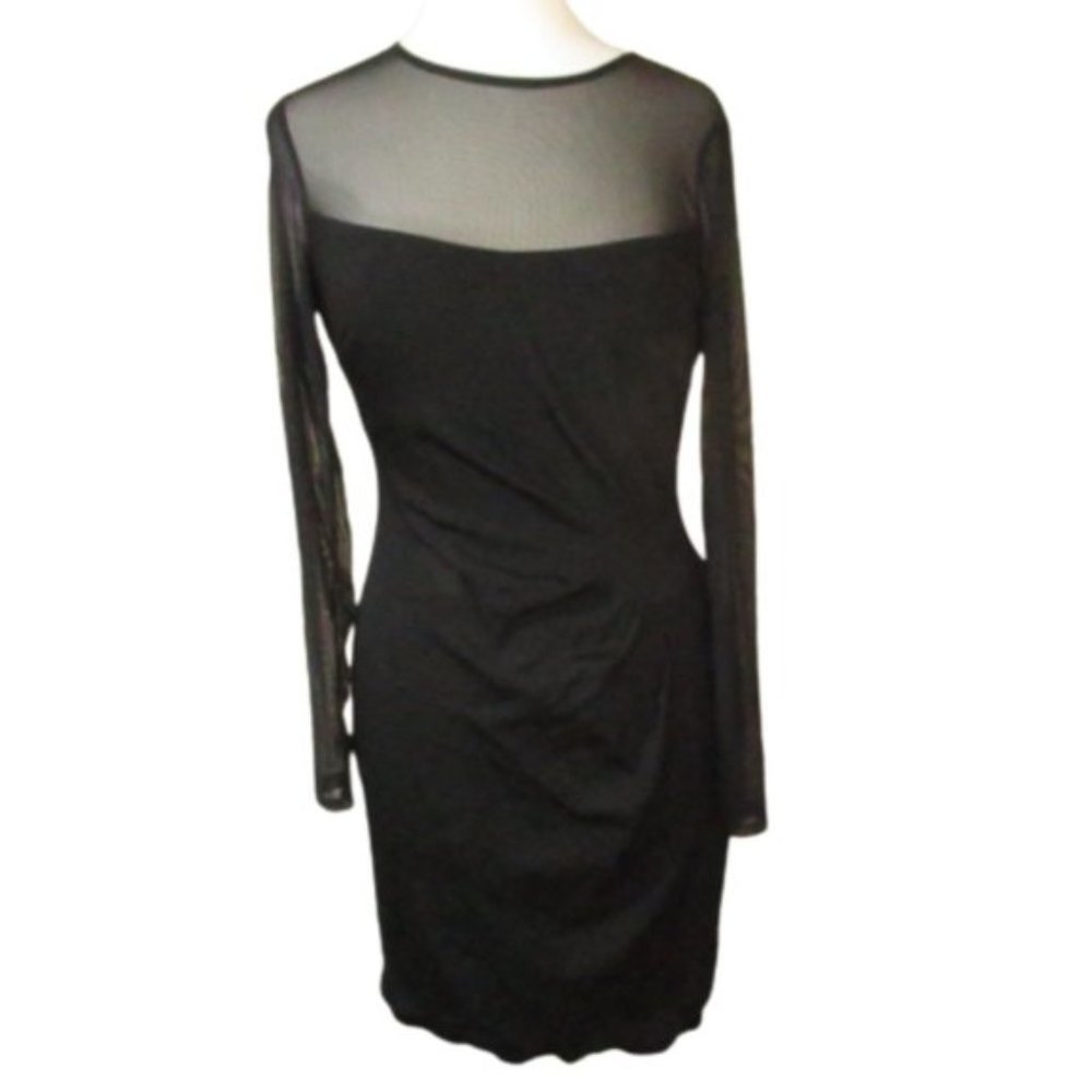 90s Cache Black Mesh Long Sleeve Keyhole Cocktail Prom Dance Bodycon Dress